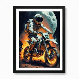 Astronaut Riding A Motorcycle Art Print