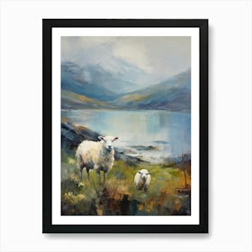 Sheep & Lamb By The Loch Linnhe 1 Art Print