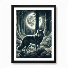 Lonely Wolf At Night 2 AI Art Print