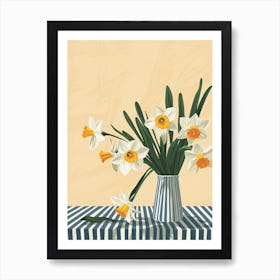 Daffodil Flowers On A Table   Contemporary Illustration 4 Art Print