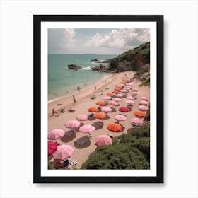 Aerial View Of A Beach Pink Umbrellas Photography 2 Art Print