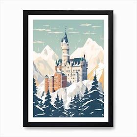 Vintage Winter Travel Illustration Schloss Neuschwanstein Germany 6 Art Print