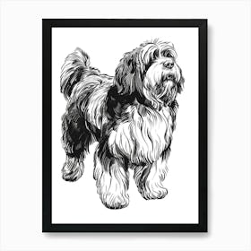 Long Hair Furry Dog Line Sketch 6 Art Print