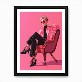 Warm Thoughts Girl In Pink Jacket Sitting In Chair Art Print