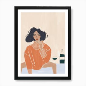 Woman Drinking Wine Art Print