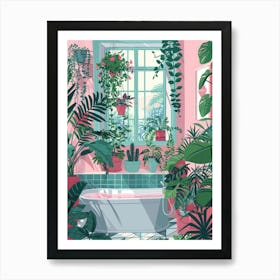 Pink Bathroom With Plants 1 Art Print