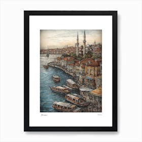 Istanbul Turkey Drawing Pencil Style 1 Travel Poster Art Print