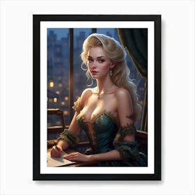 Beautiful Sexy Blonde By The Window Anticipates Romance Art Print