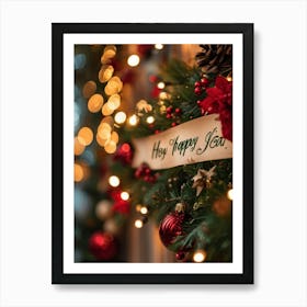 Banner Adorned With Festive Embellishments Swirling Calligraphic Happy New Year Inscription Cent (2) Art Print