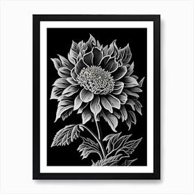 Zinnia Leaf Linocut 2 Art Print