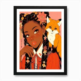 Pretty Anime Girl with Fox 2 Art Print