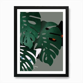 Cat And Leaves Art Print