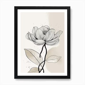 Line Art Lotus Flowers Illustration Neutral 16 Art Print