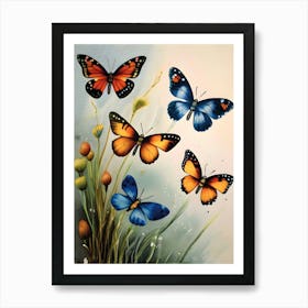 Beautiful Vintage Butterfly Painting Affiche