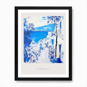 Santorini Greece Mediterranean Blue Drawing Poster Art Print