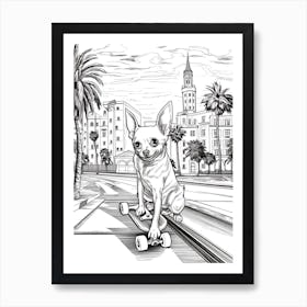 Chihuahua Dog Skateboarding Line Art 4 Art Print