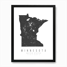 Minnesota Mono Black And White Modern Minimal Street Map Art Print