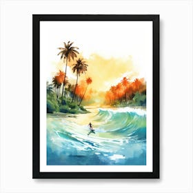 Surfing In A Wave On Bora Bora, French Polynesia 1 Art Print