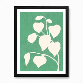 Botanic Shade Leaf Plants Minimalist Monochromatic - Green White Art Print