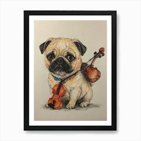 Pug With Violin 3 Art Print