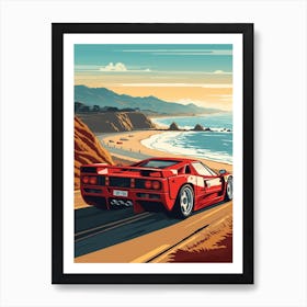 A Ferrari F40 In The Pacific Coast Highway Car Illustration 3 Art Print