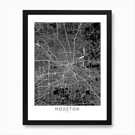 Houston Black And White Map Art Print