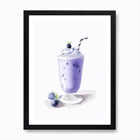 Blueberry Milkshake Dairy Food Pencil Illustration 2 Art Print