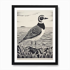 B&W Bird Linocut Grey Plover 2 Art Print