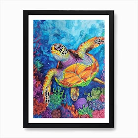 Rainbow Doodle Sea Turtle 1 Art Print