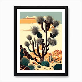 Joshua Tree Pattern Retro Illustration (7) Art Print