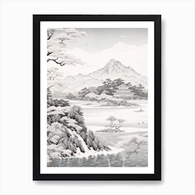 The Ogasawara Islands In Tokyo, Ukiyo E Black And White Line Art Drawing 2 Art Print