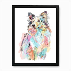 Shetland Sheepdog Dog Pastel Line Illustration  4 Art Print