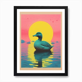 Colourful Geometric Abstract Duckling At Sunset 2 Art Print