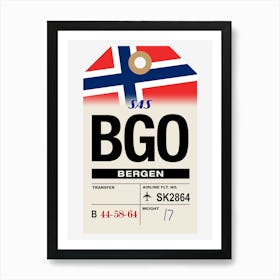 Bergen (BGO) Sweden Vintage Airline Luggage Tag Art Print