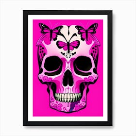 Skull With Butterfly Motifs Pink Pop Art Art Print