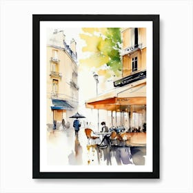 Paris city, passersby, cafes, apricot atmosphere, watercolors.17 Art Print