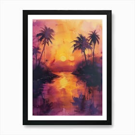 Sunset With Palm Trees 4 Art Print