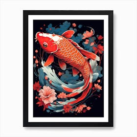 Koi Fish Animal Drawing In The Style Of Ukiyo E 3 Art Print