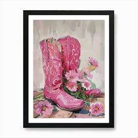 Pink Cowgirl Boots Painting Hot Pink Western Art Print