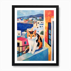 Painting Of A Cat In Mykonos Greece 3 Art Print