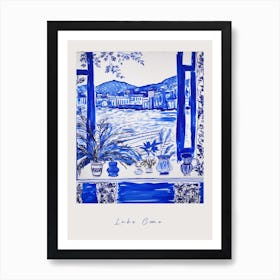 Lake Como Italy Blue Drawing Poster Art Print