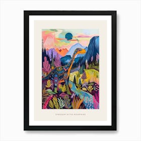 Colourful Dinosaur Pattern Drawing In The Mountains 2 Poster Art Print