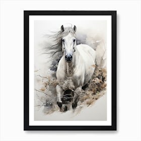 Horse, Japanese Brush Painting, Ukiyo E, Minimal 1 Art Print