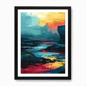 Sunset In The Mountains | Pixel Art Series Art Print