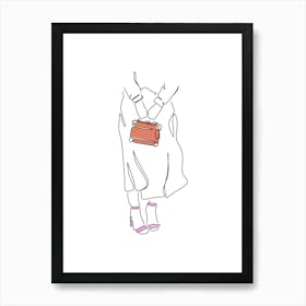 One Line Drawing Of A Woman Holding A Purse Art Print