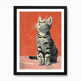 American Shorthair Cat Relief Illustration 1 Art Print