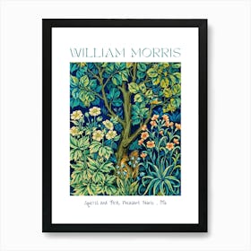 William Morris Textile Print - Squirrel and Bird from Cock Pheasant Floral Fabric 1916 - Genuine Artwork by Famous British Designer Botanical HD Remastered Art Print