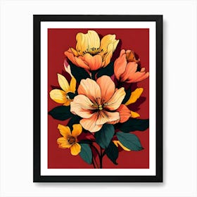 Flowers On A Red Background 1 Art Print