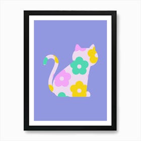 Geometric Cat - Floral Art Print