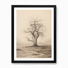 Neutral Rustic Tree Sketch Art Print